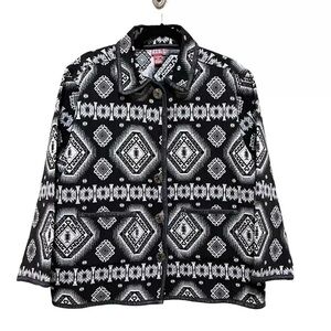 Red Ranch Southwestern Aztec Print Lightweight Jacket Black White Women’s Size L
